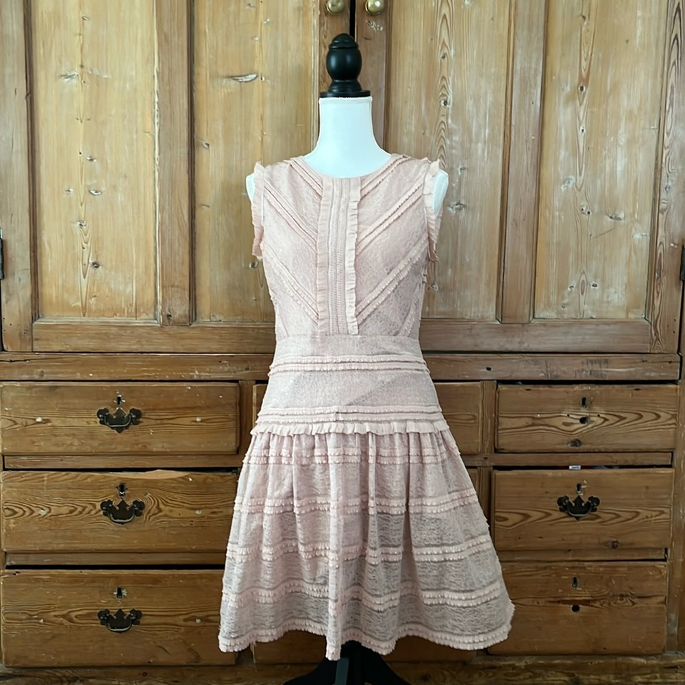 Julia Jordan Dusty Rose Lace Ruffle Sleeveless Dress Size 8